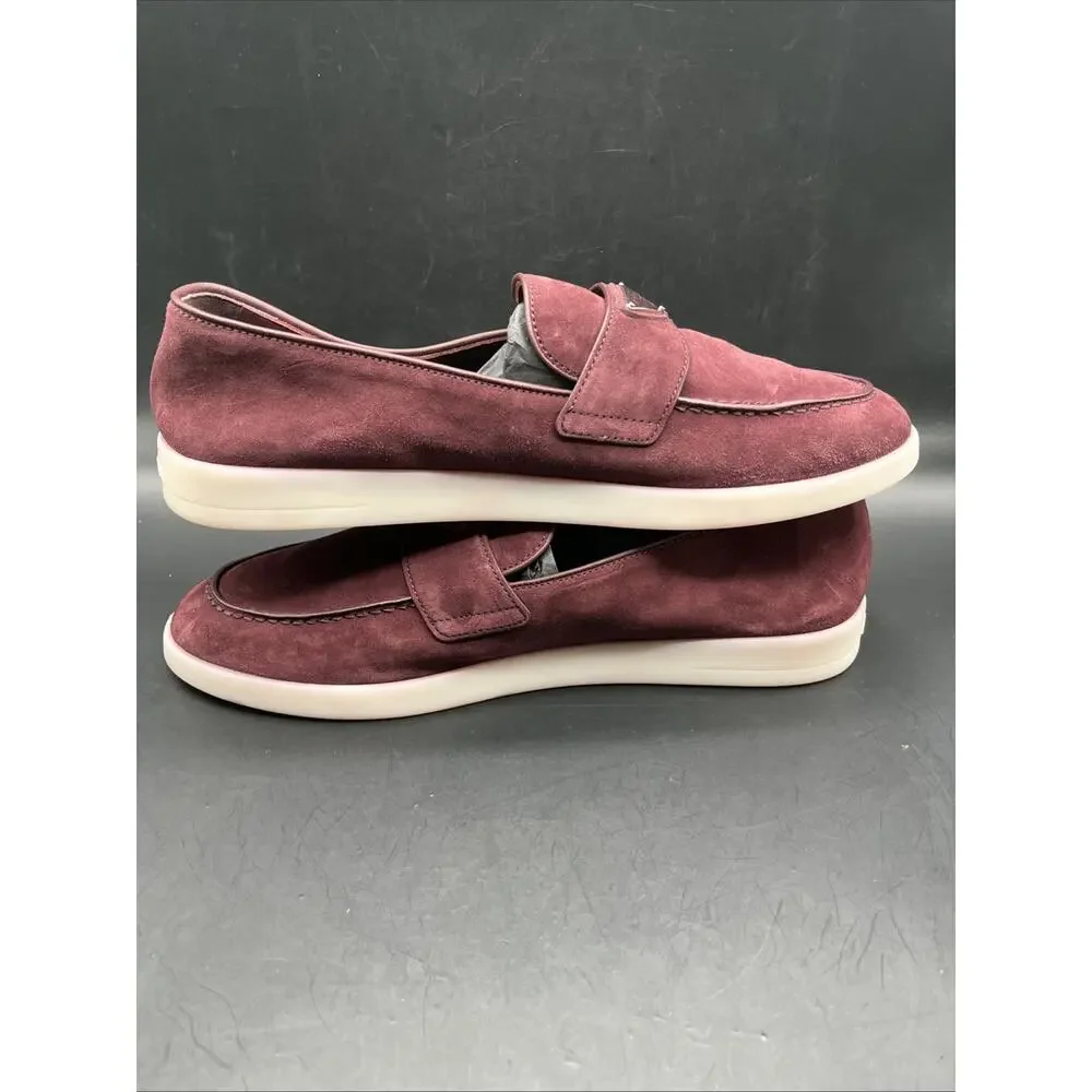 PRADA Suede Slip-On Loafers Logo Dress Shoes Men Prada Shoes Burgundy NWOTB READ
